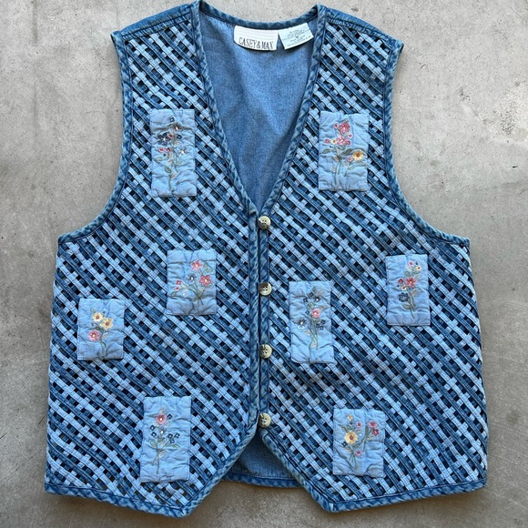 Casey & Max Jackets & Blazers - Vintage Denim Button Vest Casey and Max Floral Cut Out